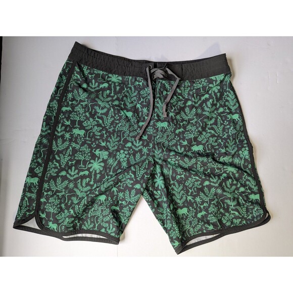 Prana Board Swimming Outdoor Shorts Animal Forest Plants Graphic 33x9 Mens - Picture 1 of 8